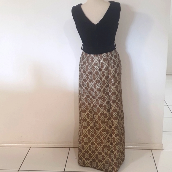 Silver Star of Sydney Vintage Velvet Black and Gold Maxi Dress Size 16 - Picture 5 of 8